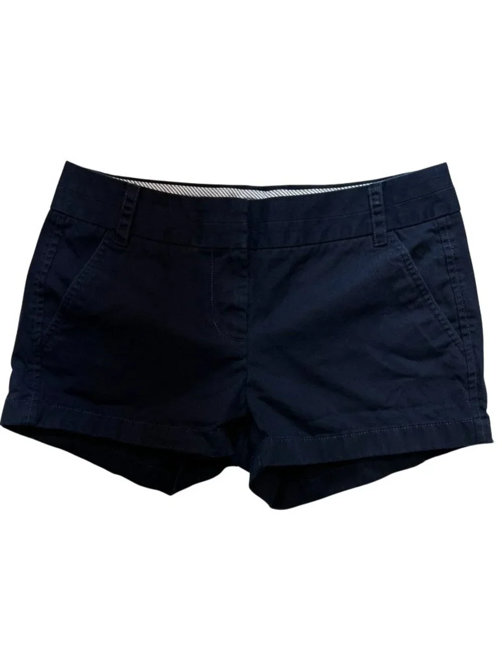 J.Crew Women's Cotton Chino Shorts Flat Front Size 2 Navy Blue Solid Pockets - Picture 1 of 10